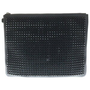 CHRISTIAN LOUBOUTIN Spike Studded Leather Clutch Bag Black
